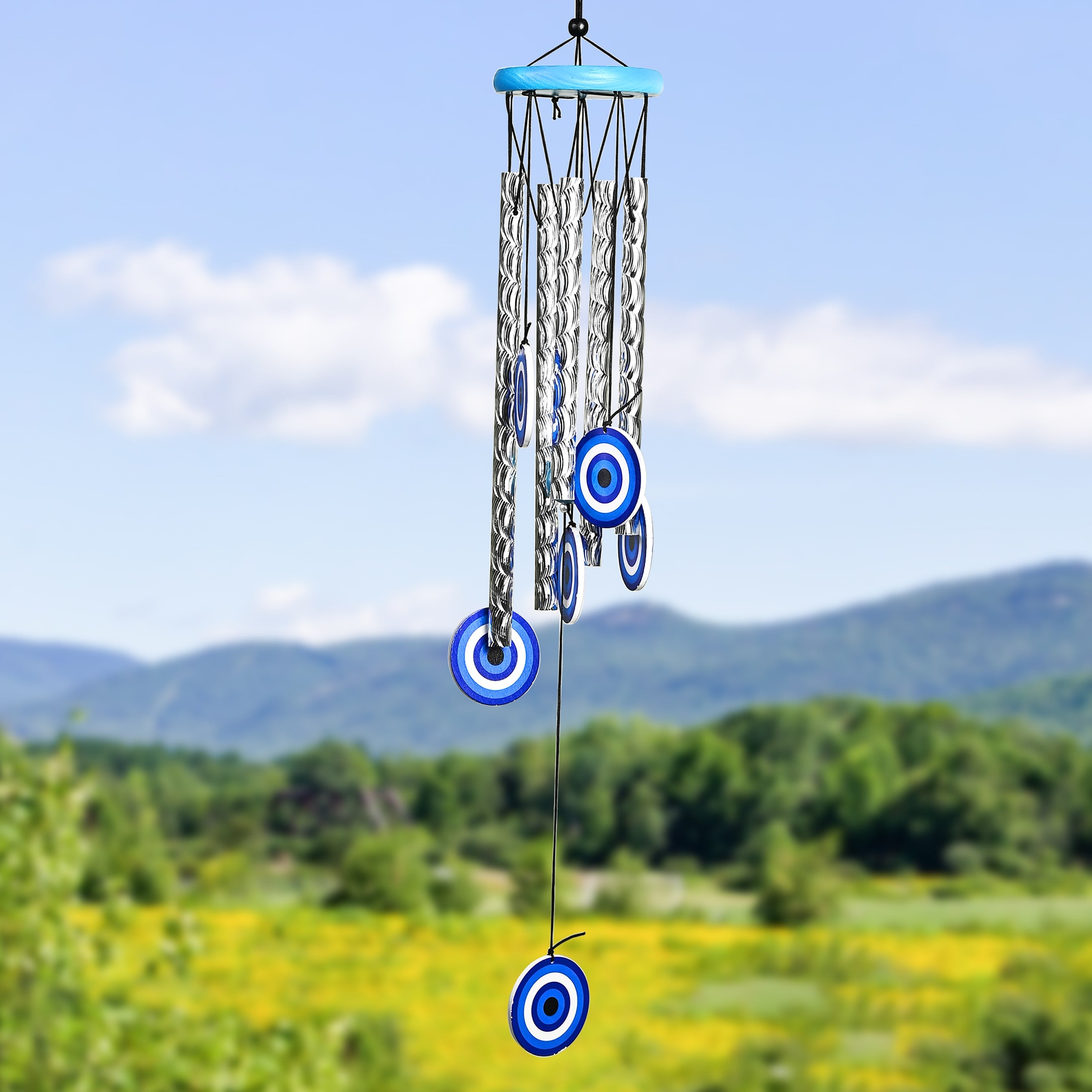 HindCraft Silver Evil Eye Wind Chime for Home & Garden