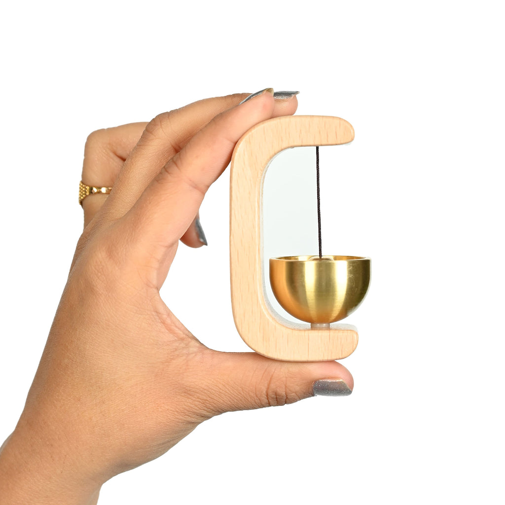 HindCraft Wooden Door Bell with Brass Hanging Bell – Wooden Door Chime for Home Entrance