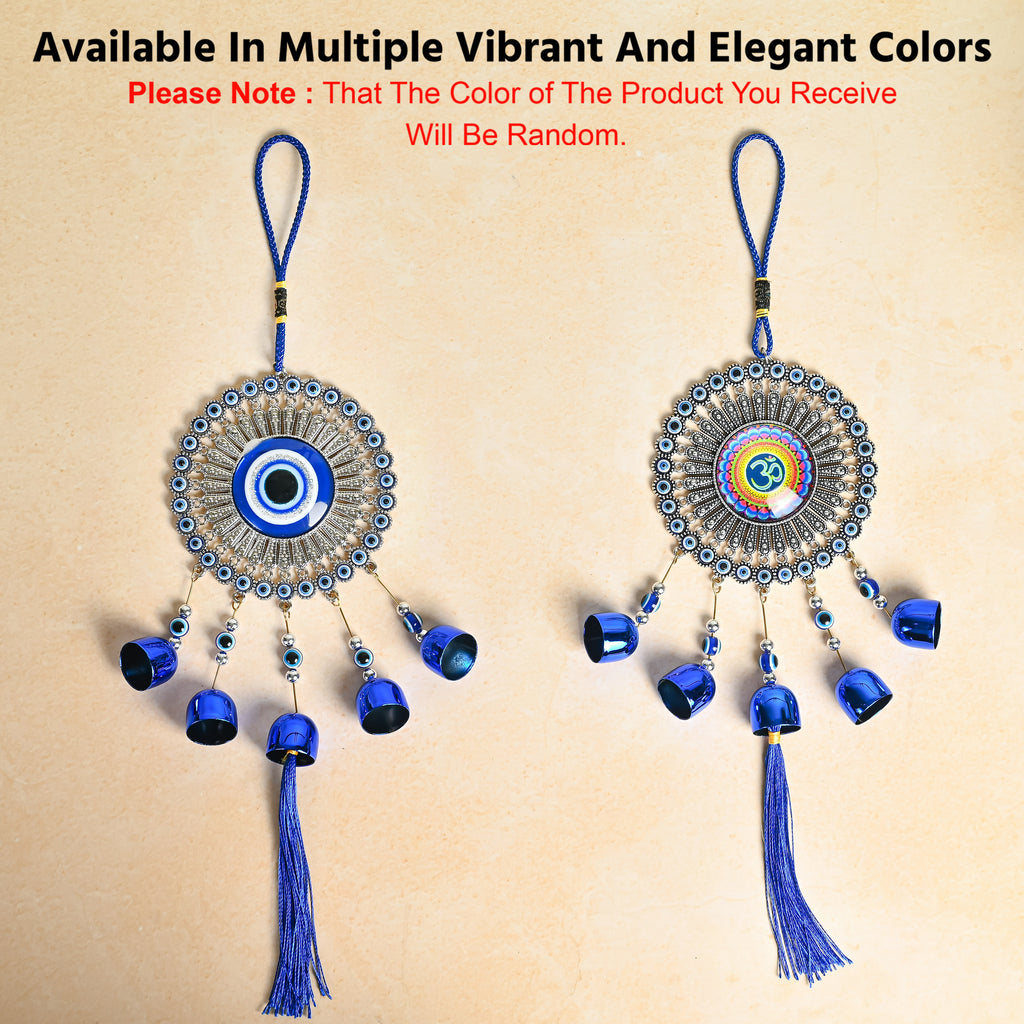HindCraft Evil Eye Hanging Wall Decor with Blue Bells & Tassel | Turkish Nazar Protection Hanging Ornament for Home, Office, Door & Car