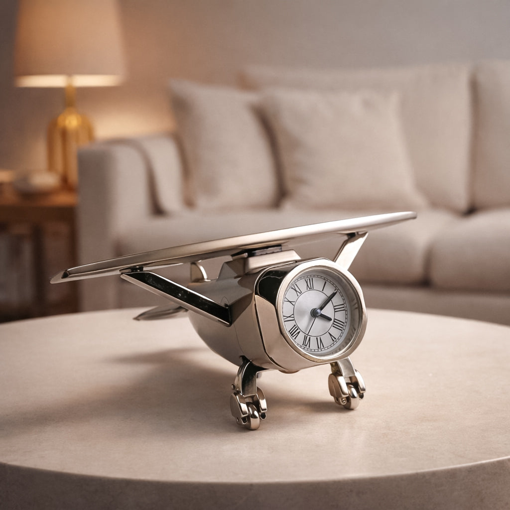 HindCraft Metal Aeroplane Table Clock with Roman Dial for Home & Office Décor