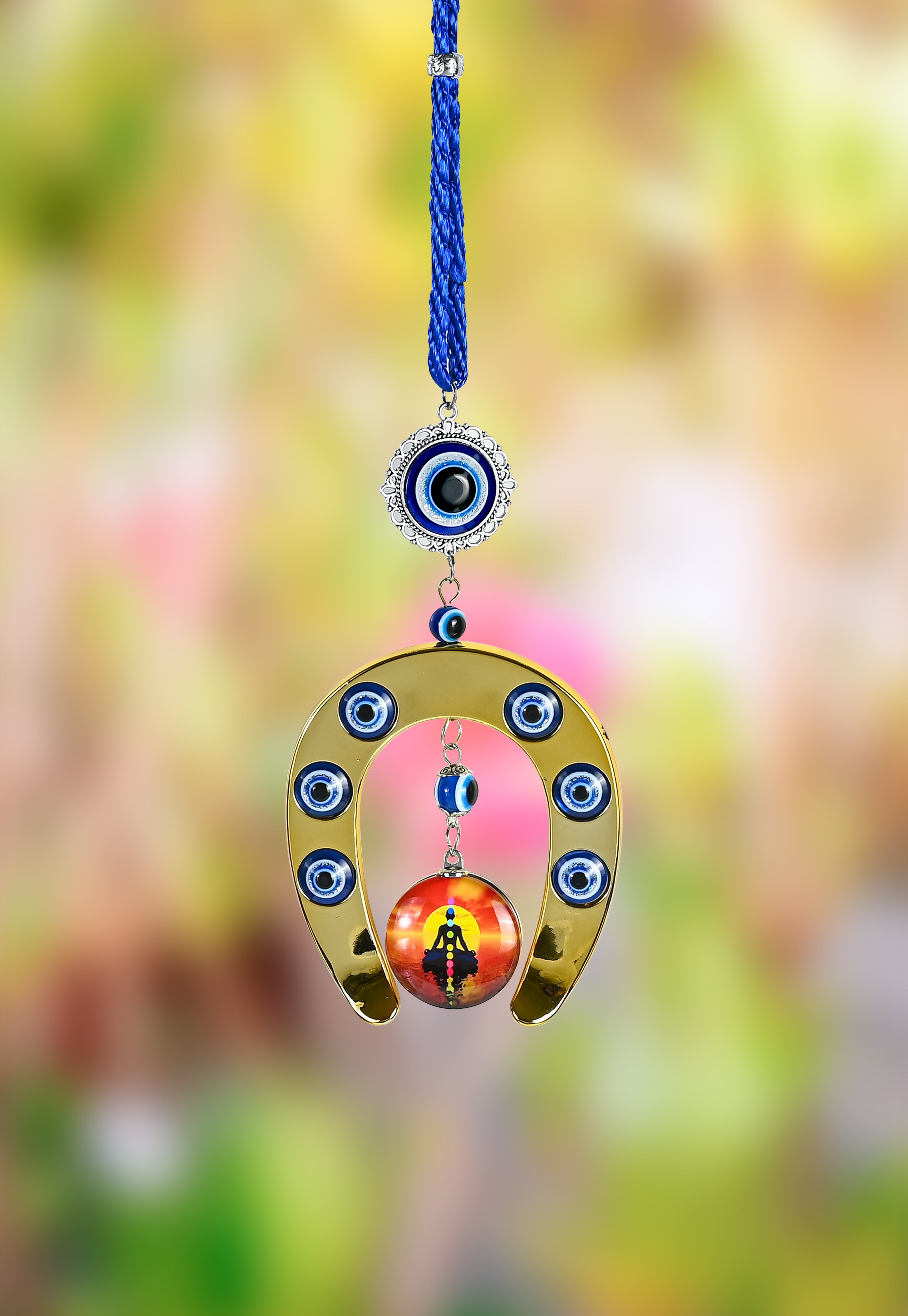 HindCraft Evil Eye Horseshoe Hanging with Meditation Charm for Home Entrance, Door, Wall & Office Décor