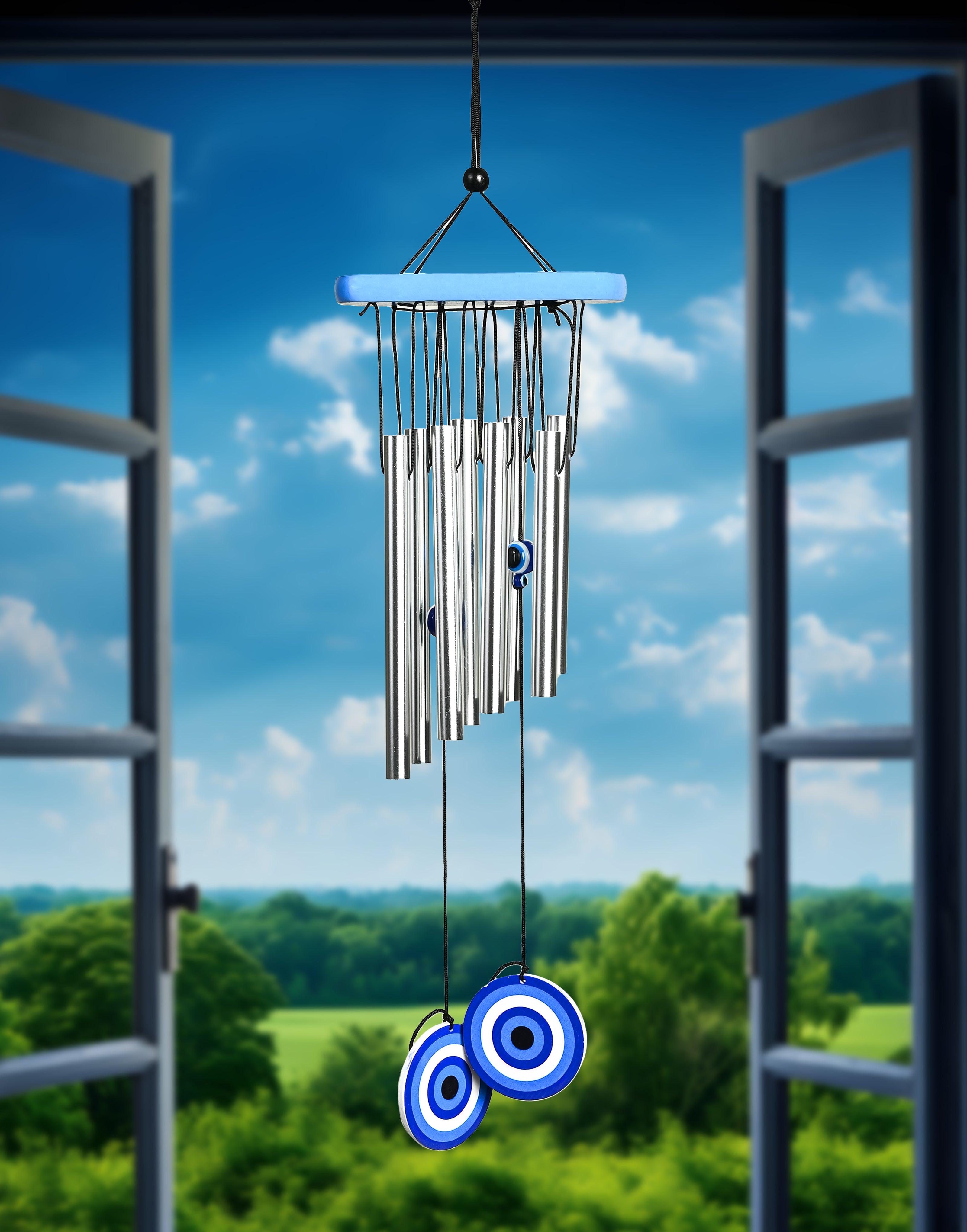 HindCraft Blue Evil Eye Wind Chime for Home, Balcony & Garden Decor