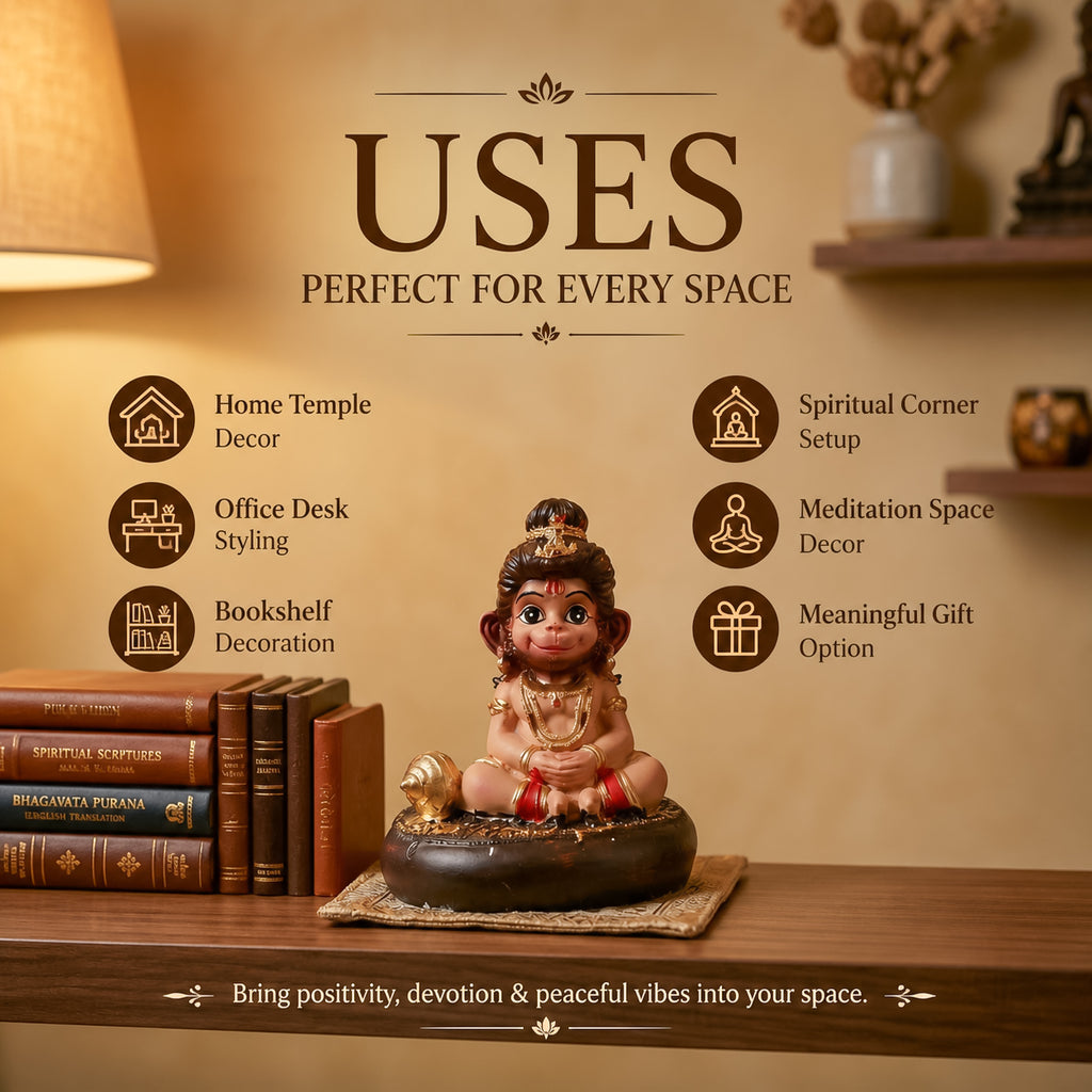 HindCraft Bal Hanuman Car Dashboard Idol with Gada | Cute Baby Hanuman Resin Showpiece for Home, Office & Temple
