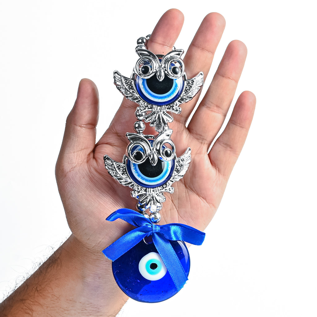 HindCraft Double Owl Evil Eye Hanging for Home, Office & Car