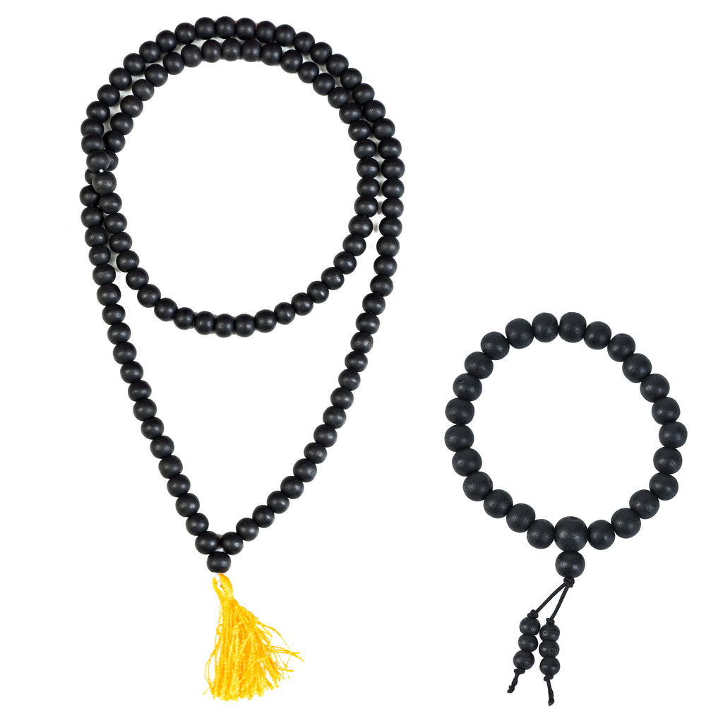 HindCraft Natural Karungali Ebony Wood Mala & Bracelet Set with  Certificate