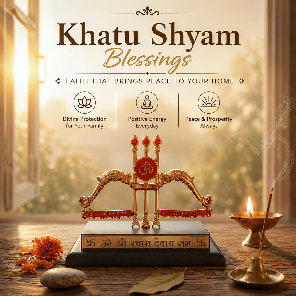 HindCraft Khatu Shyam Dhanush Baan Showpiece with Om Symbol for Car Dashboard, Home Temple & Office Desk Décor