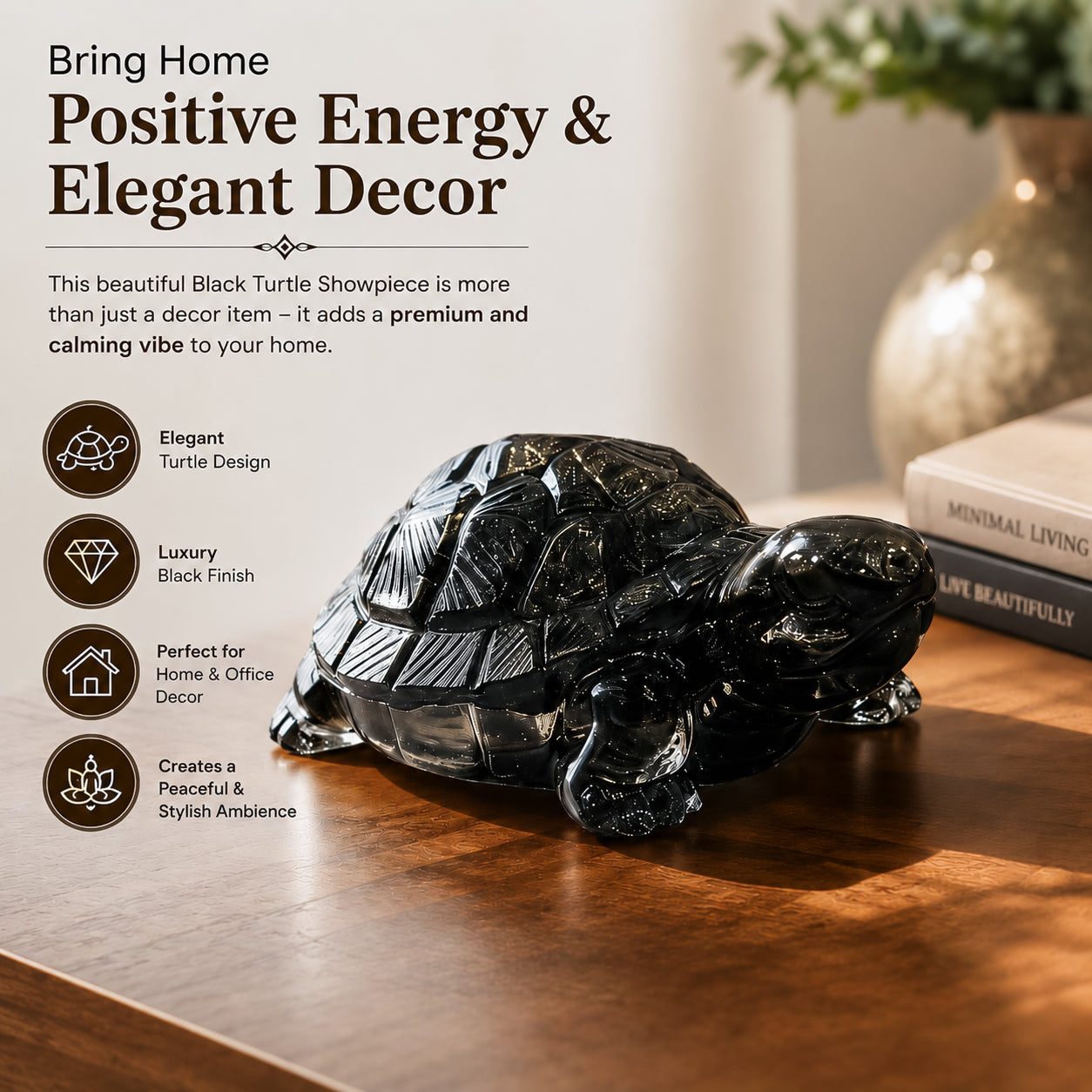 HindCraft Natural Pyrite Tortoise Showpiece | Crystal Turtle for Vastu, Feng Shui, Home & Office Decor