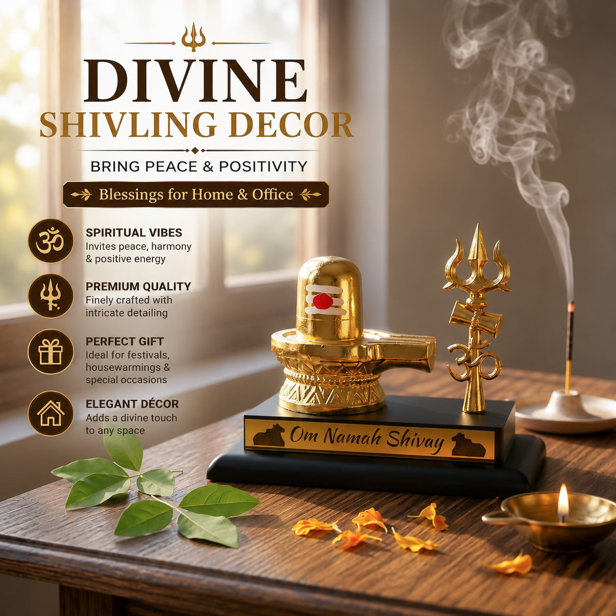 HindCraft Shiv Ling with Trishul Decorative Idol for Home Temple & Spiritual Decor