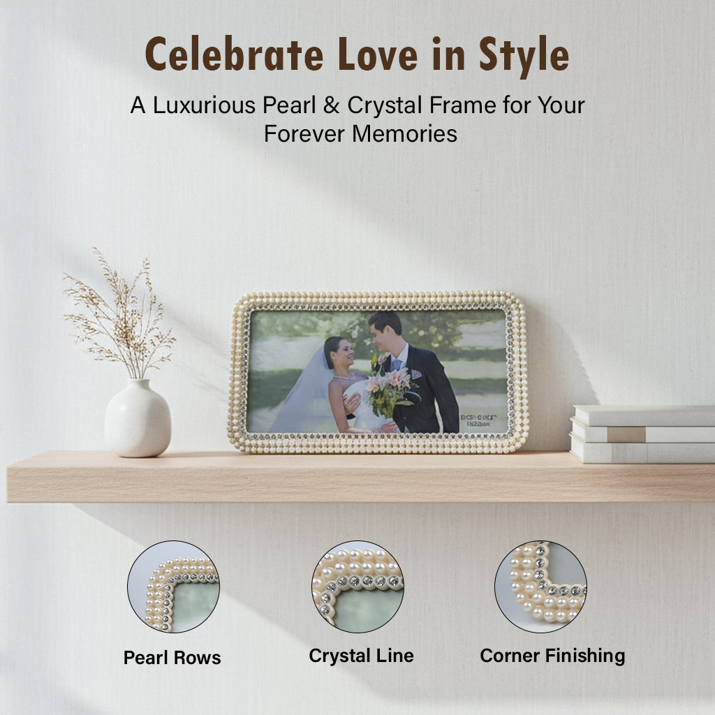 HindCraft Pearl Beaded Photo Frame | Elegant Decorative Picture Frame for Wedding, Anniversary, Family Photos & Home Décor