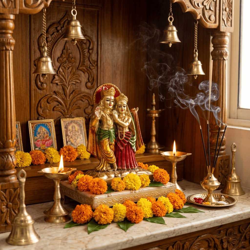 HindCraft Radha Krishna Resin Idol | Lord Krishna with Radha Decorative Showpiece for Home Temple, Office Desk & Spiritual Décor
