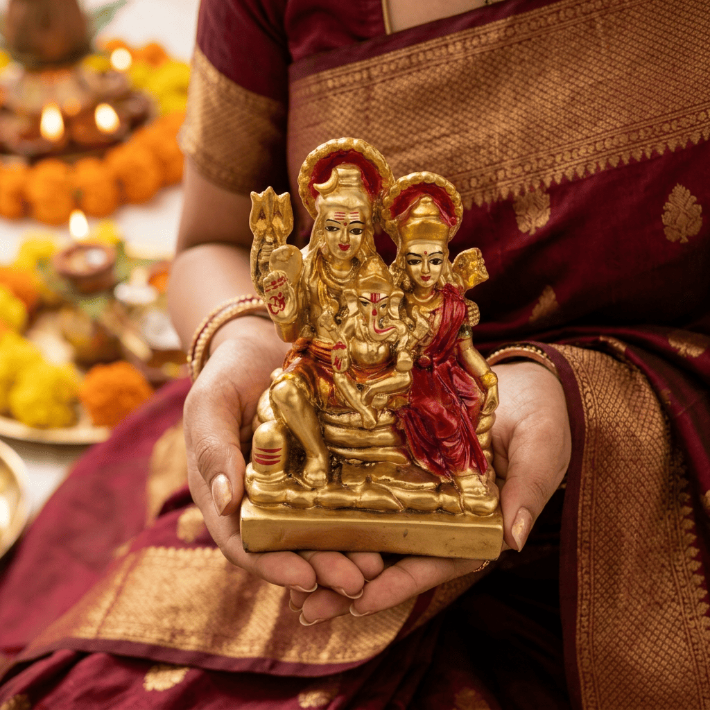 HindCraft Shiv Parivar Resin Idol | Lord Shiva, Parvati & Ganesha Decorative Showpiece for Home Temple, Office & Spiritual Décor