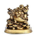 HindCraft Golden Laughing Buddha on Dragon Turtle with Wealth Ingots for Home, Office, Shop & Business Décor