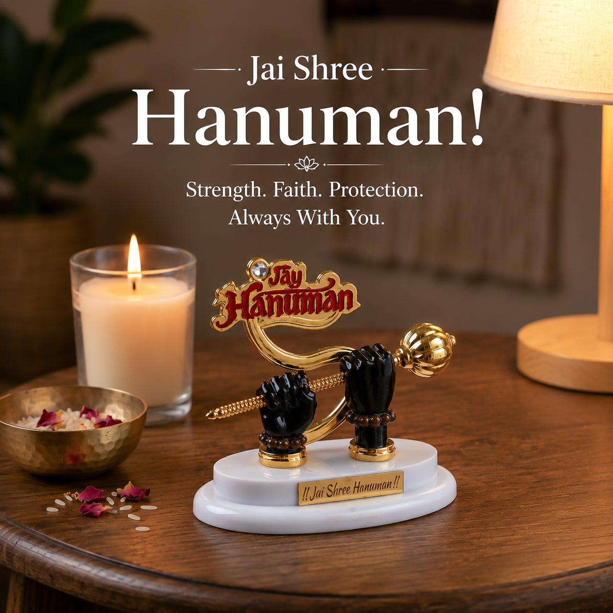 HindCraft Jai Hanuman Mace Showpiece | Hanuman Ji Spiritual Idol for Car Dashboard, Home Temple & Office Decor