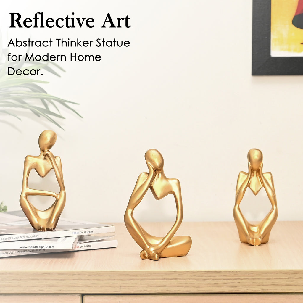 HindCraft Thinker Men Statue Set of 3 Golden Decorative Showpieces