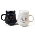 HindCraft King & Queen Ceramic Mug Set with Lids – Black & White