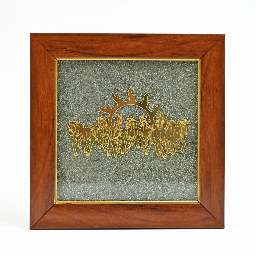 HindCraft Seven Horses Vastu Frame on Raw Pyrite Stone for Wall & Table Decor 7×7 Inch