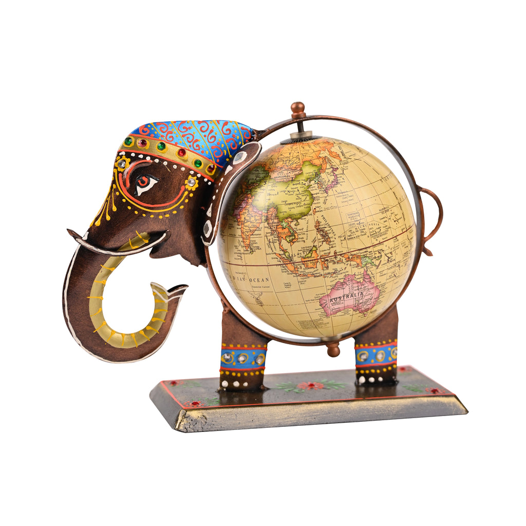 HindCraft Handcrafted Elephant Globe Showpiece for Home, Office Desk, Study Table & Living Room Décor
