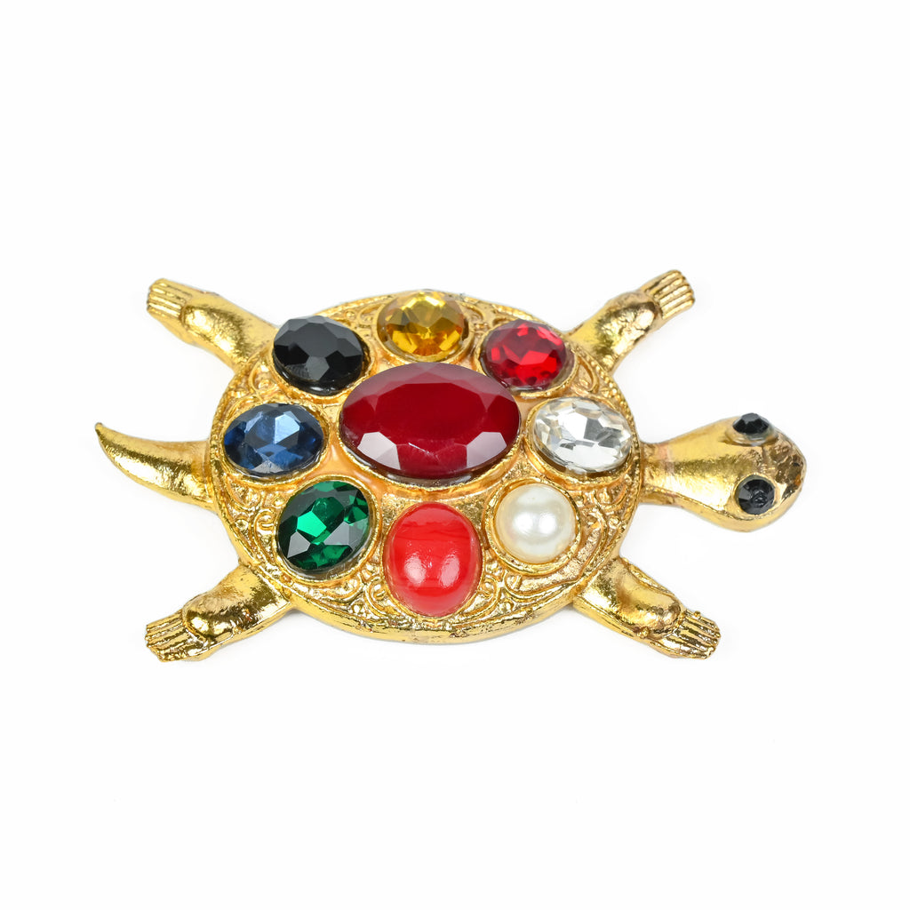 HindCraft Navratna Tortoise Decorative Showpiece with Multicolour Gemstone Design for Home, Office & Gift