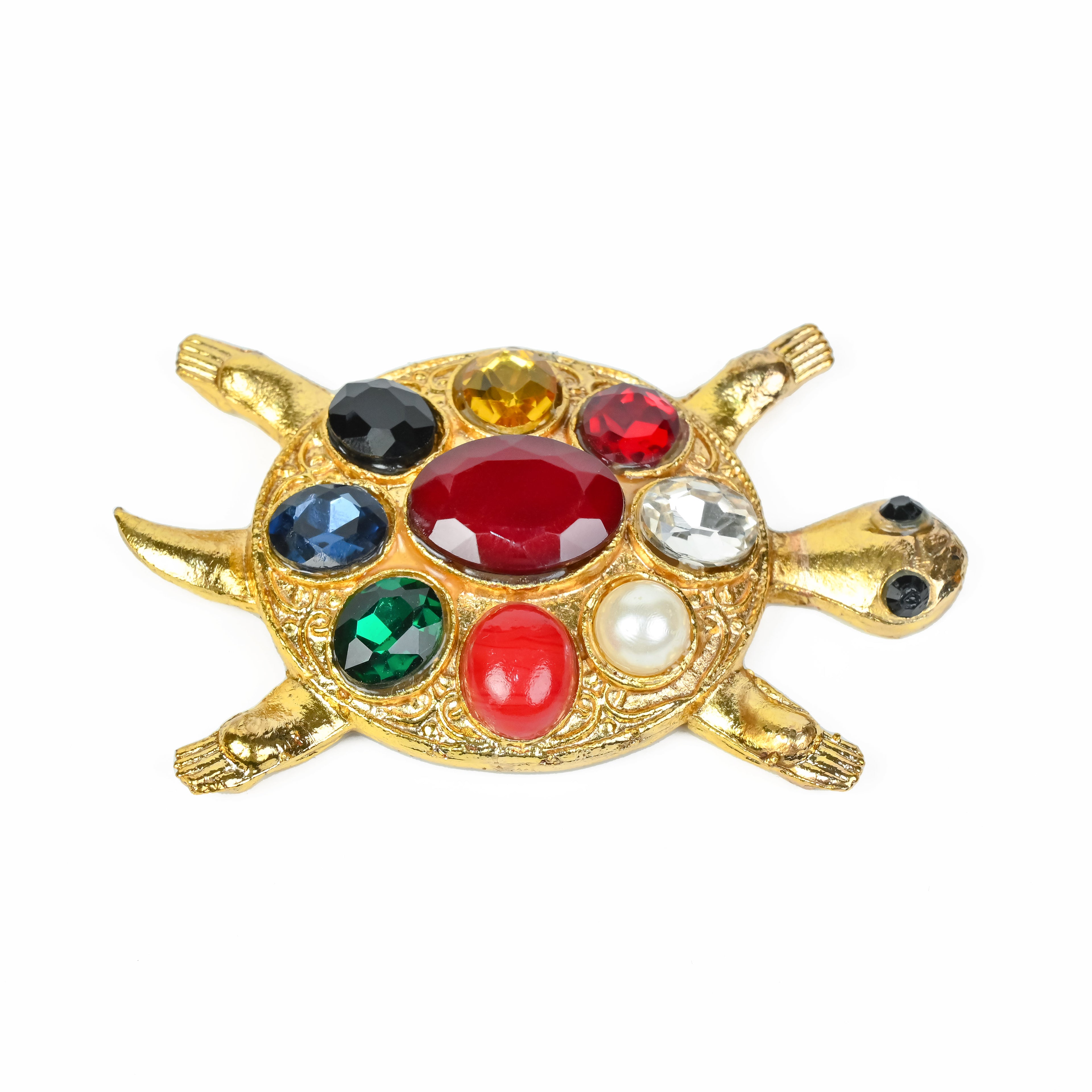 HindCraft Navratna Tortoise Decorative Showpiece with Multicolour Gemstone Design for Home, Office & Gift