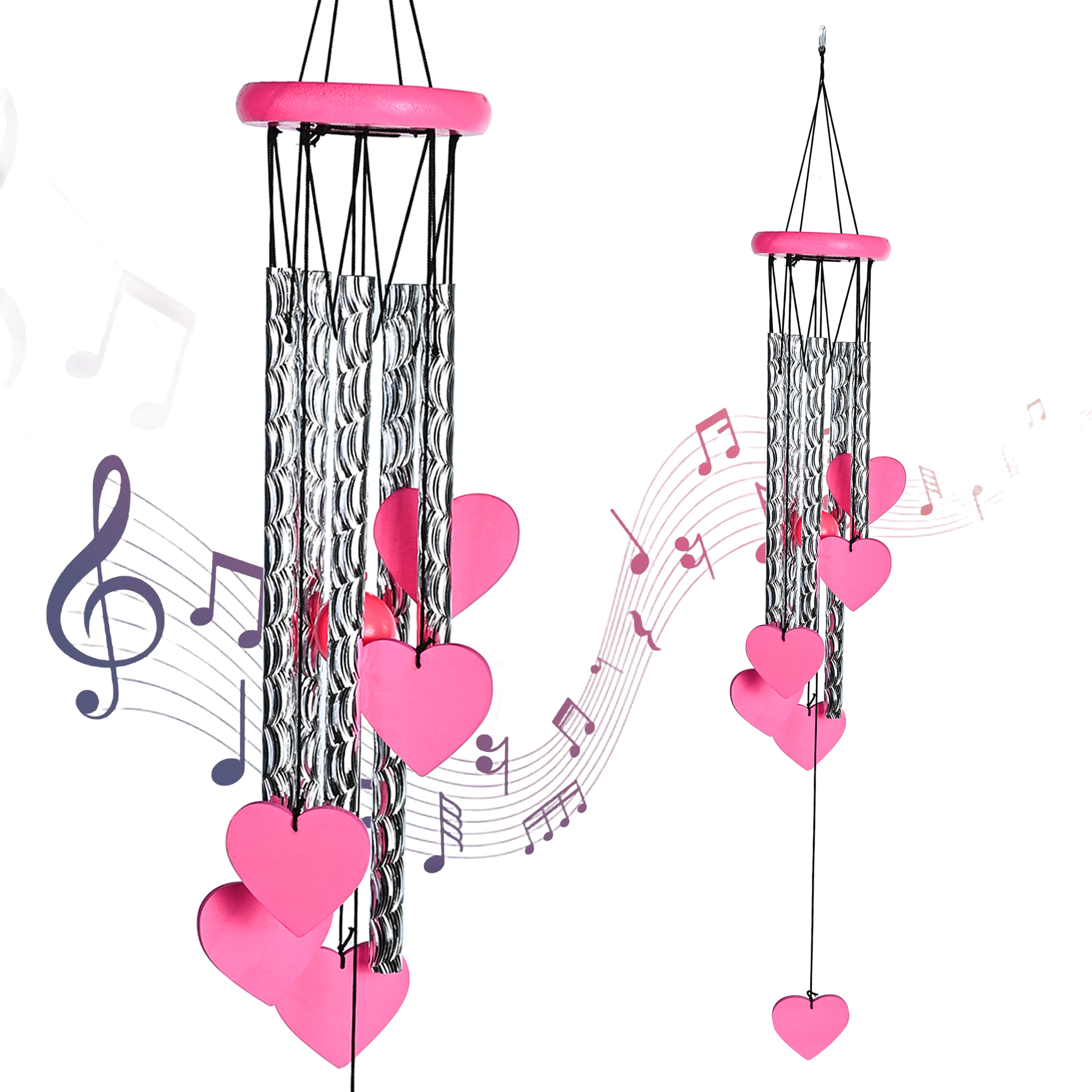 HindCraft Pink Heart Wind Chime for Home Décor, Balcony Hanging, Romantic Gift