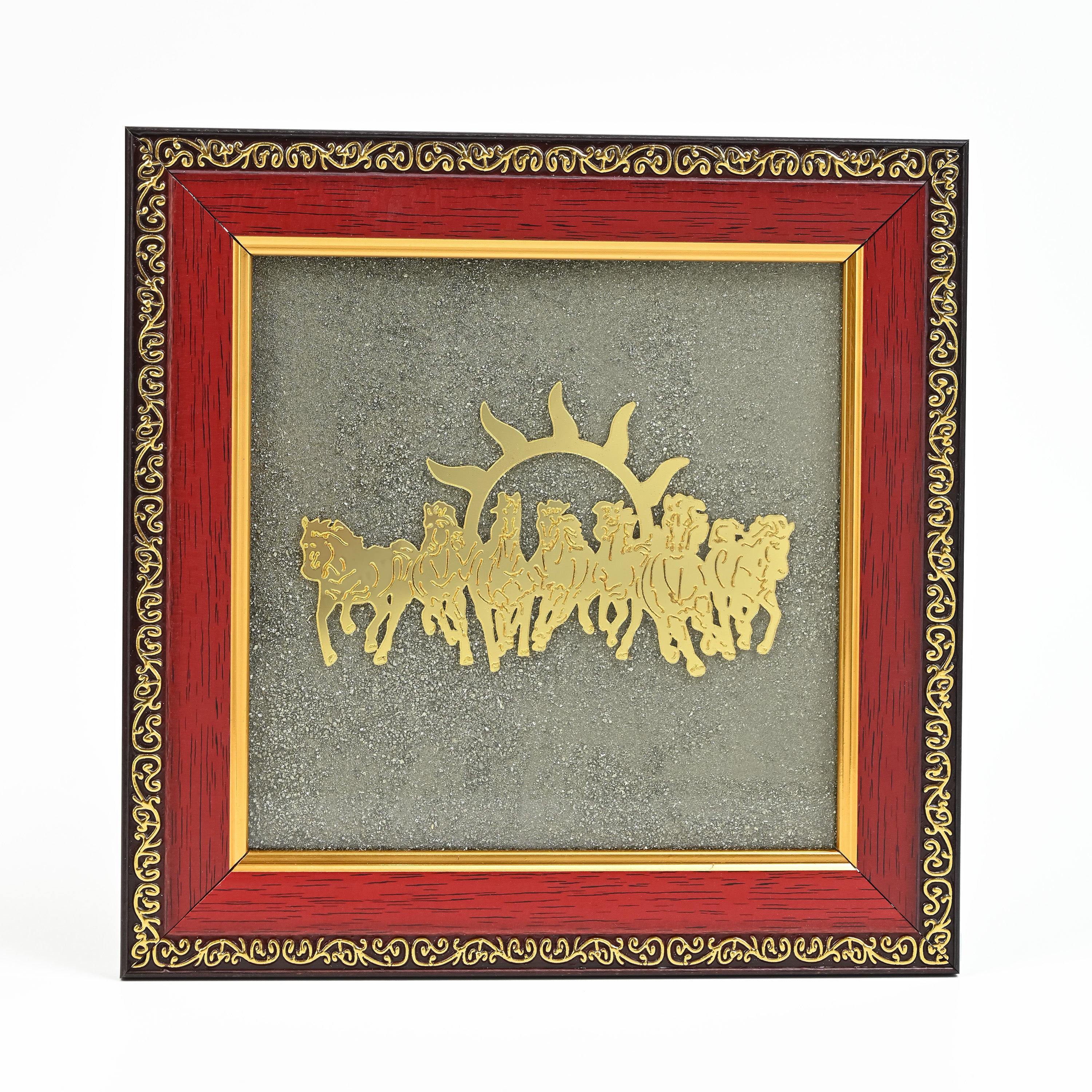 HindCraft 7 Horses Vastu Frame on Raw Pyrite Stone for Wall & Table Décor 7×7 Inch