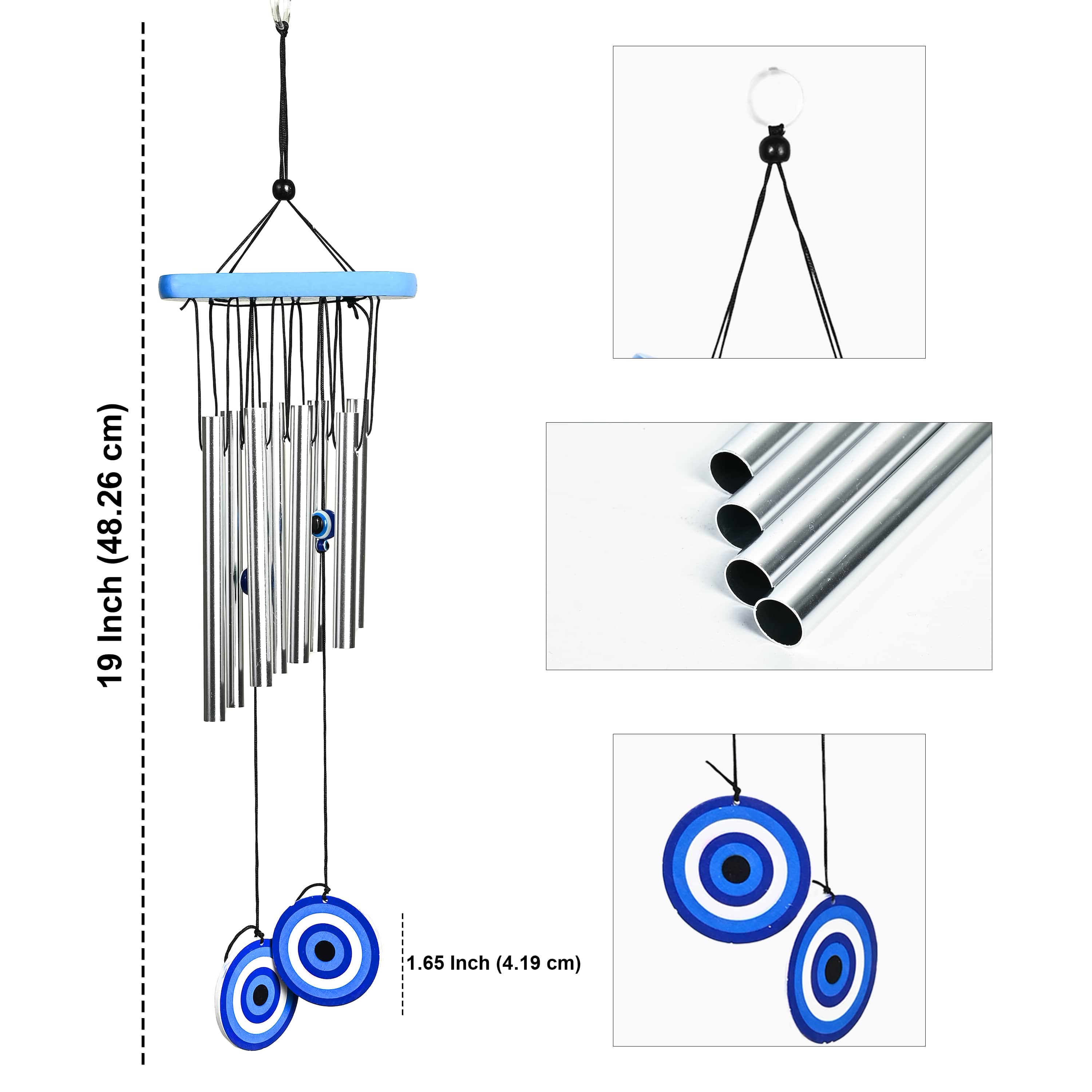 HindCraft Blue Evil Eye Wind Chime for Home, Balcony & Garden Decor