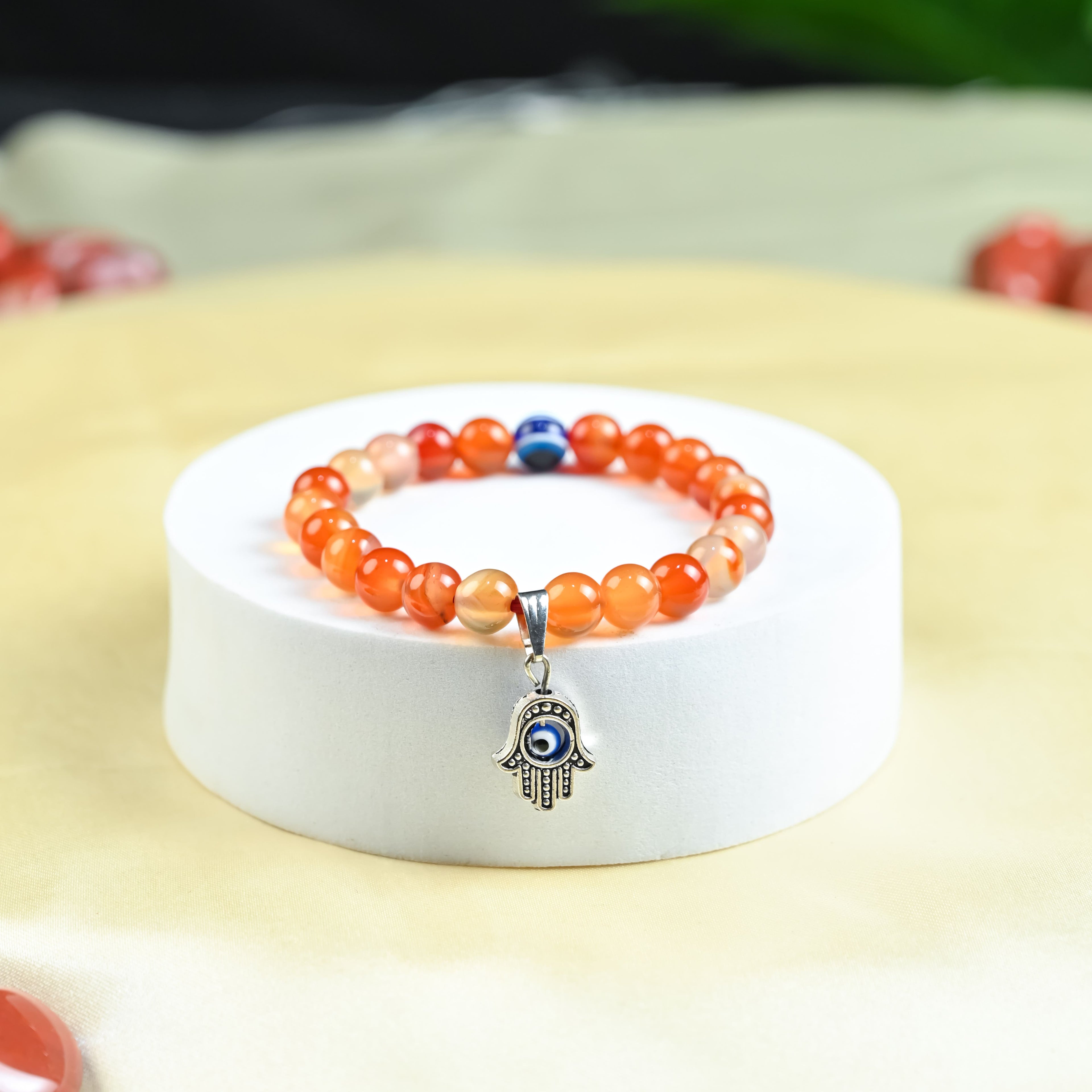 HindCraft Carnelian Evil Eye Bracelet with Hamsa Charm for Energy