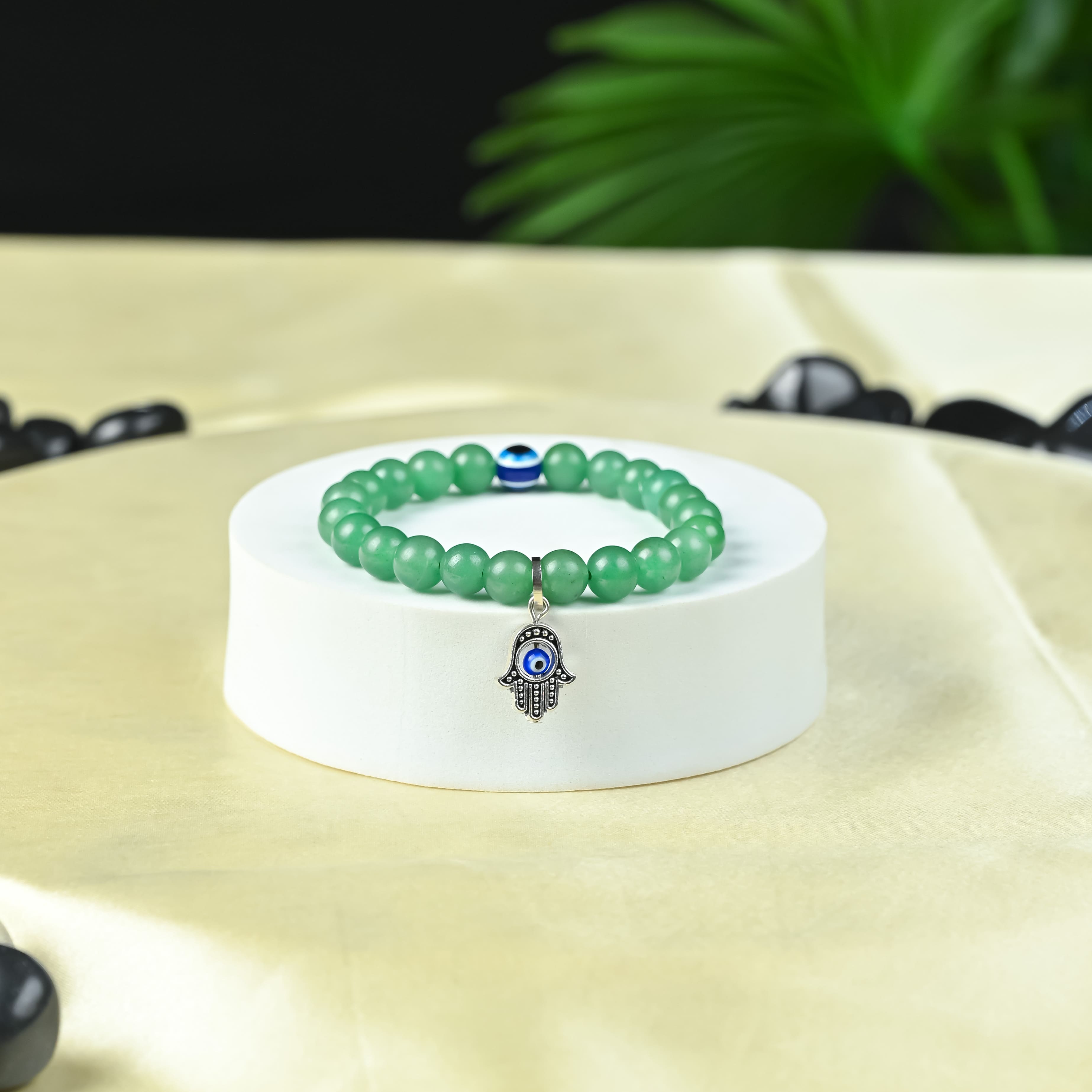 HindCraft Green Aventurine Evil Eye Bracelet with Hamsa Charm Gift