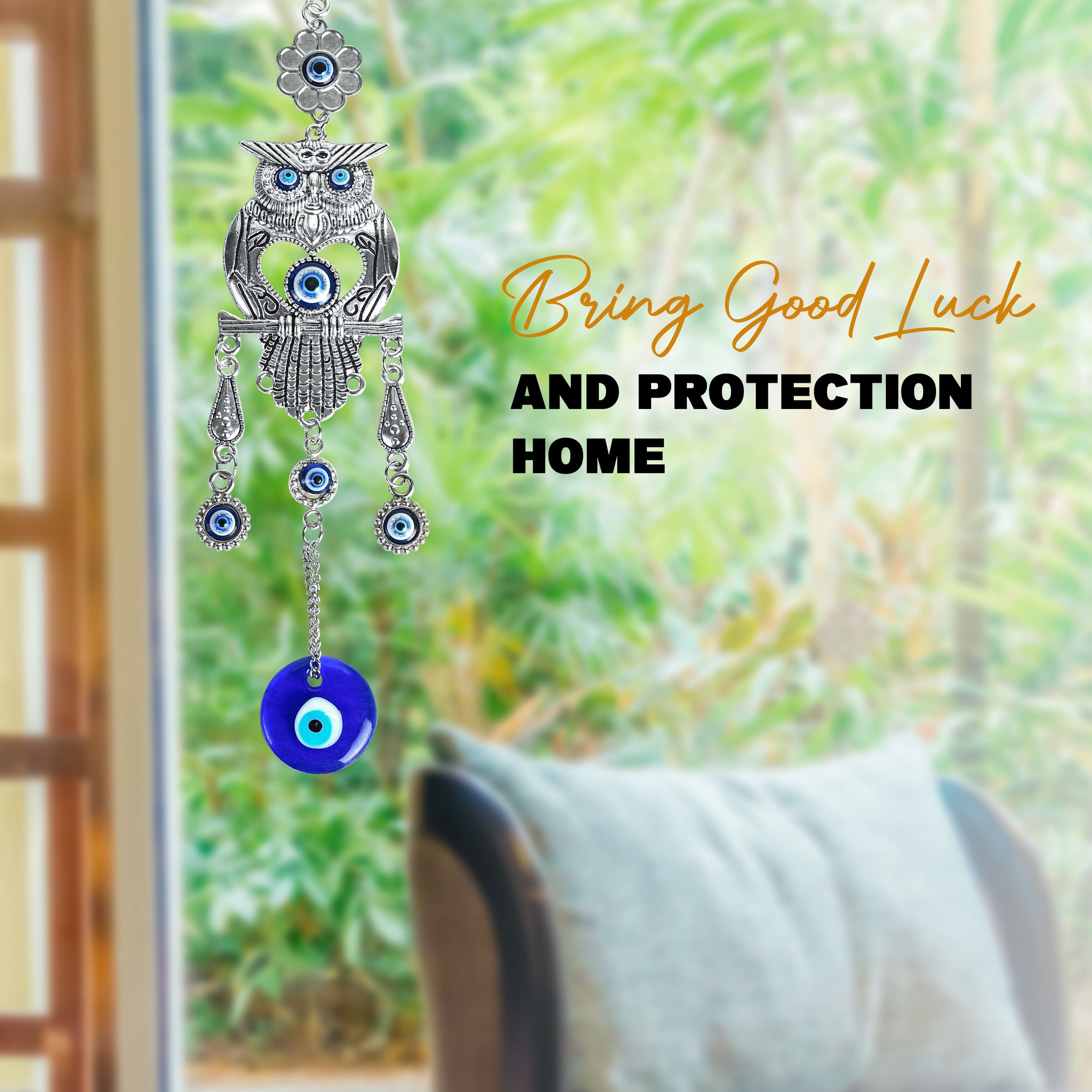 HindCraft Owl Evil Eye Hanging for Home Entrance Wall Decor & Protection