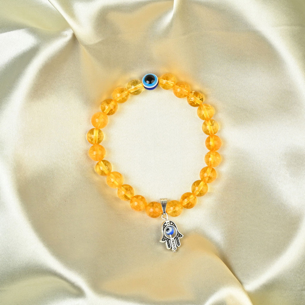 HindCraft Citrine Evil Eye Bracelet with Hamsa Charm for Prosperity