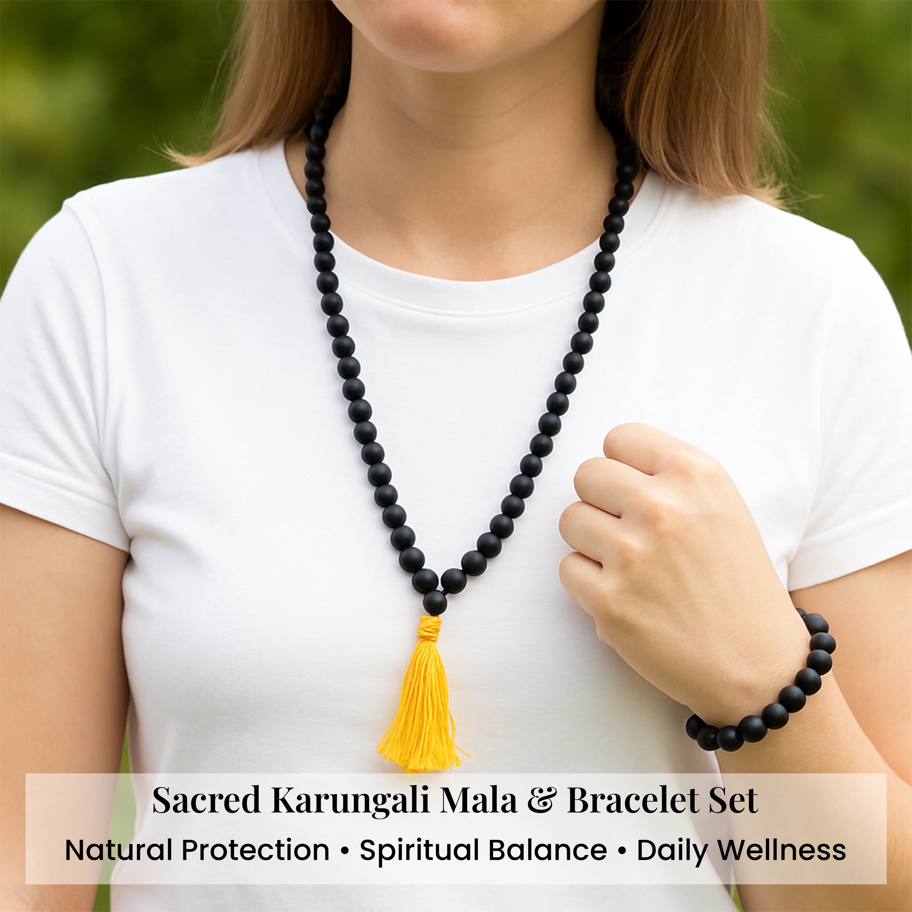 HindCraft Natural Karungali Ebony Wood Mala & Bracelet Set with  Certificate