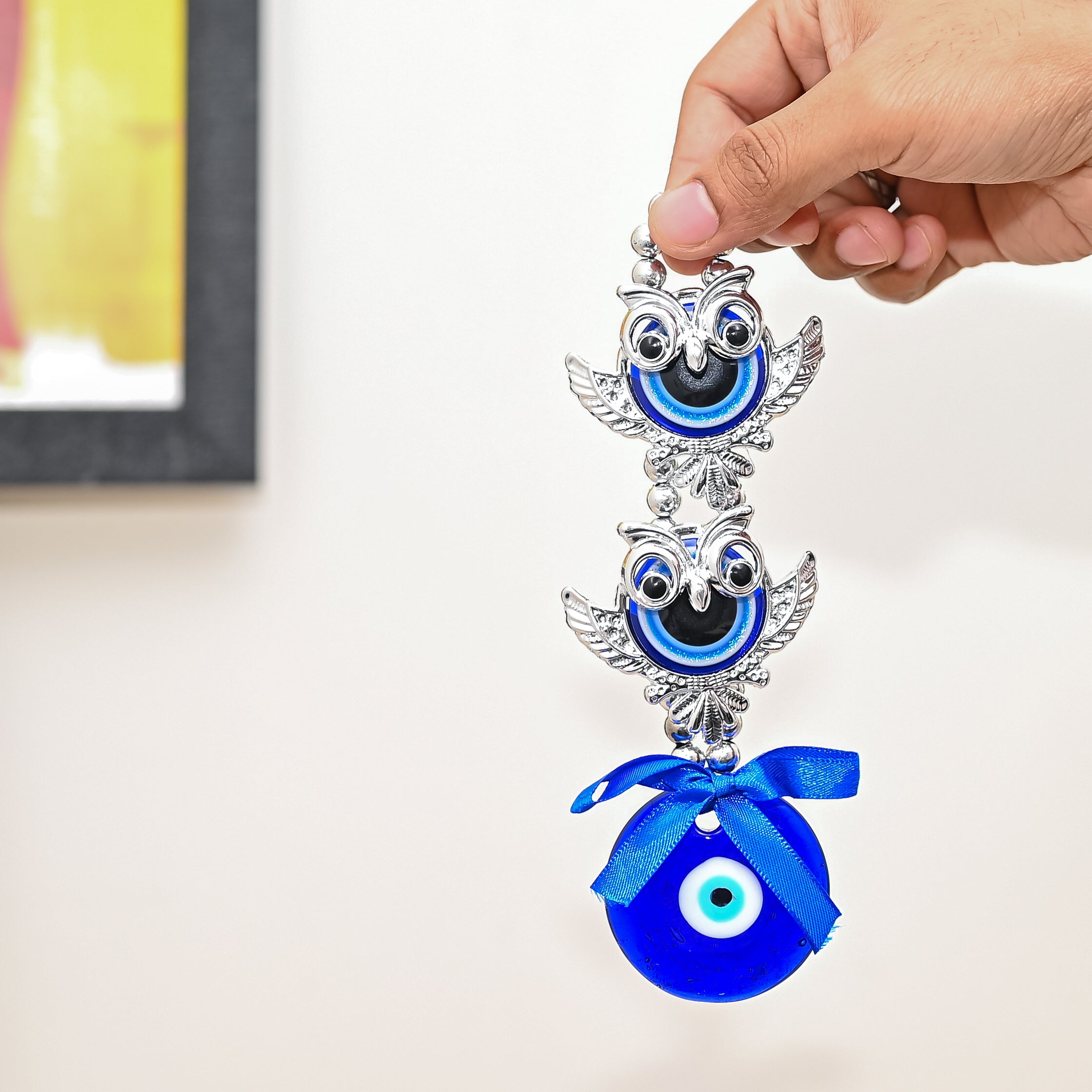 HindCraft Double Owl Evil Eye Hanging for Home, Office & Car