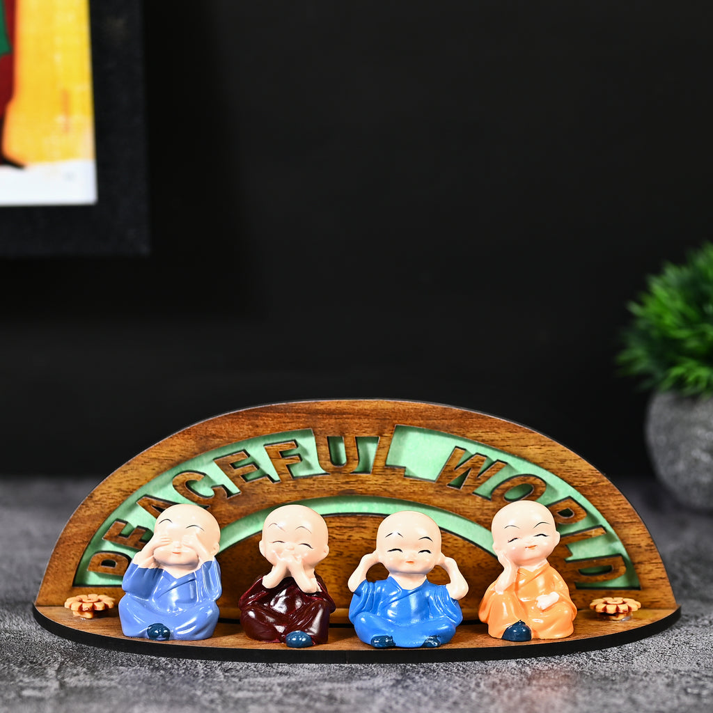 HindCraft Peaceful World Four Monk Showpiece for Home, Office & Table Décor