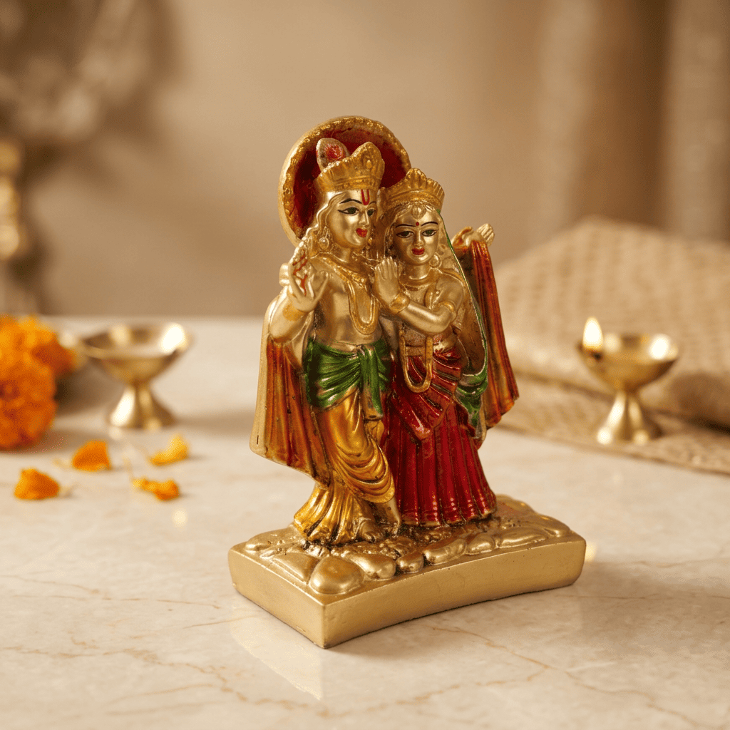 HindCraft Radha Krishna Resin Idol | Lord Krishna with Radha Decorative Showpiece for Home Temple, Office Desk & Spiritual Décor