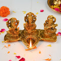HindCraft Laxmi Ganesh Saraswati Golden Diya Stand for Home Temple, Pooja Room & Festive Décor
