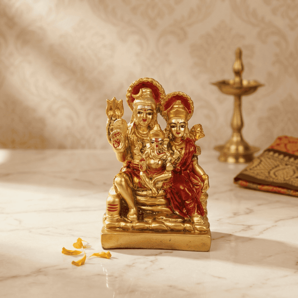HindCraft Shiv Parivar Resin Idol | Lord Shiva, Parvati & Ganesha Decorative Showpiece for Home Temple, Office & Spiritual Décor