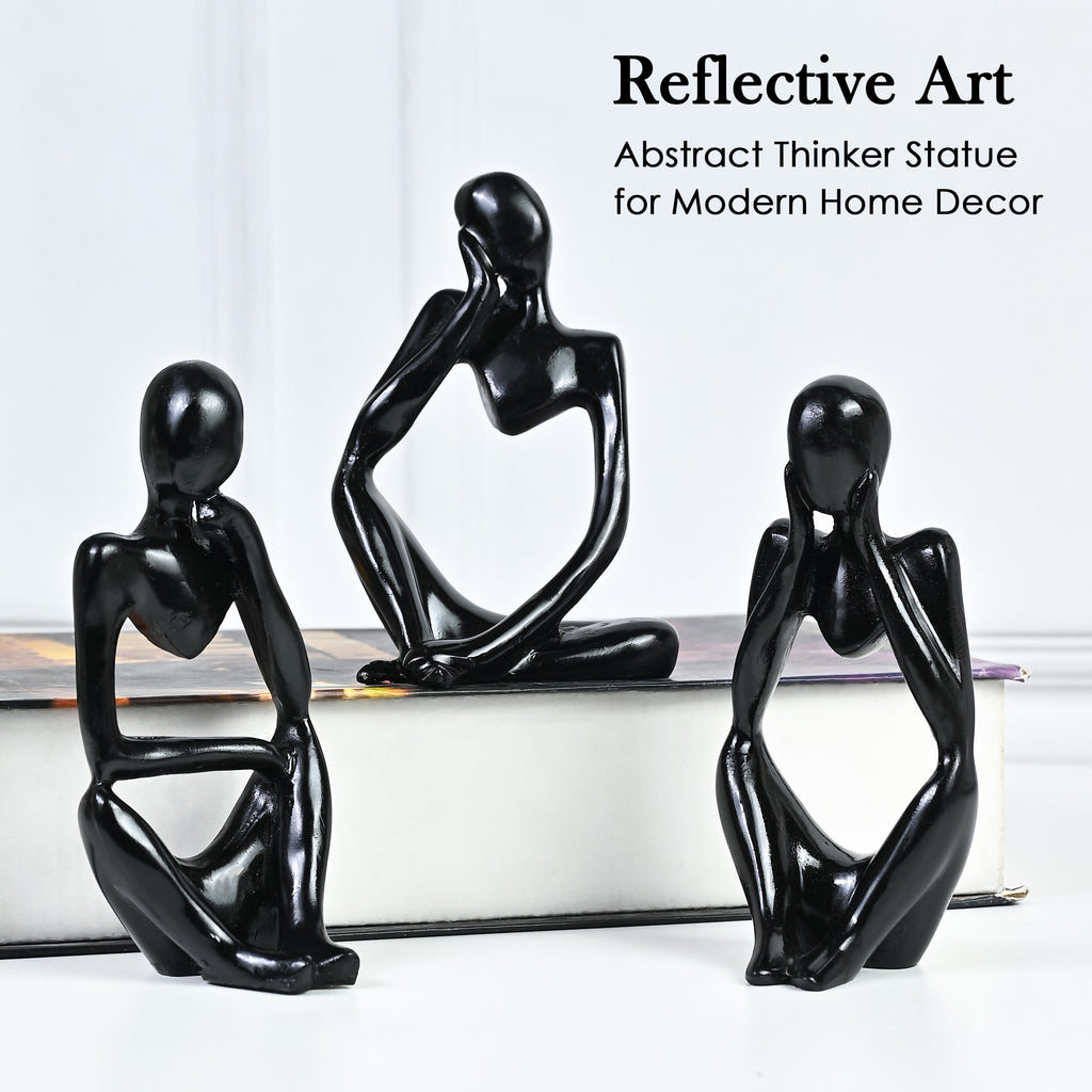 HindCraft Black Thinker Men Statue Set of 3 Modern Abstract Showpieces