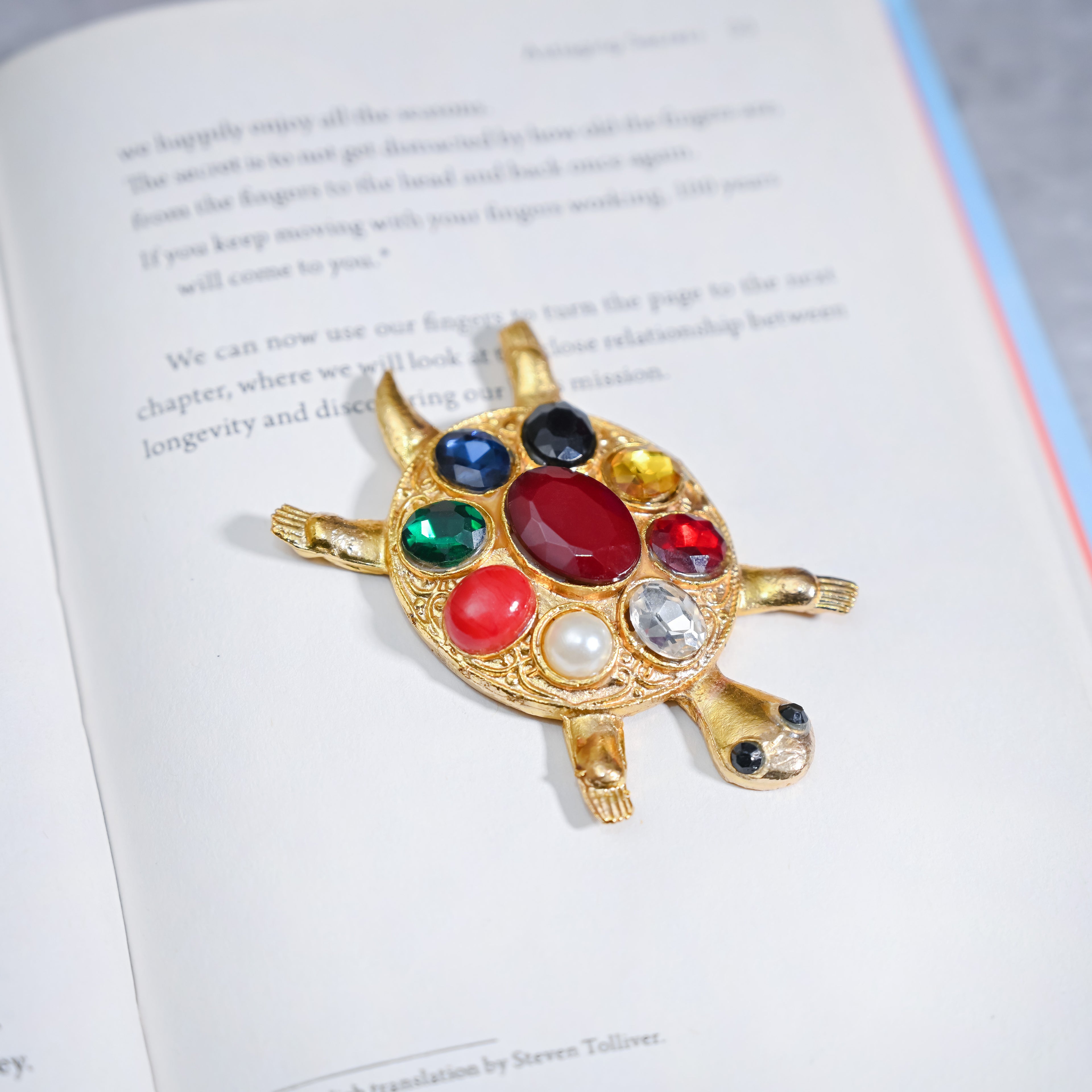 HindCraft Navratna Tortoise Decorative Showpiece with Multicolour Gemstone Design for Home, Office & Gift