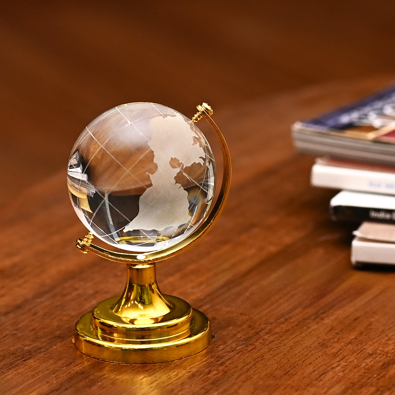 HindCraft Feng Shui Crystal Globe with Golden Stand for Home & Office Décor