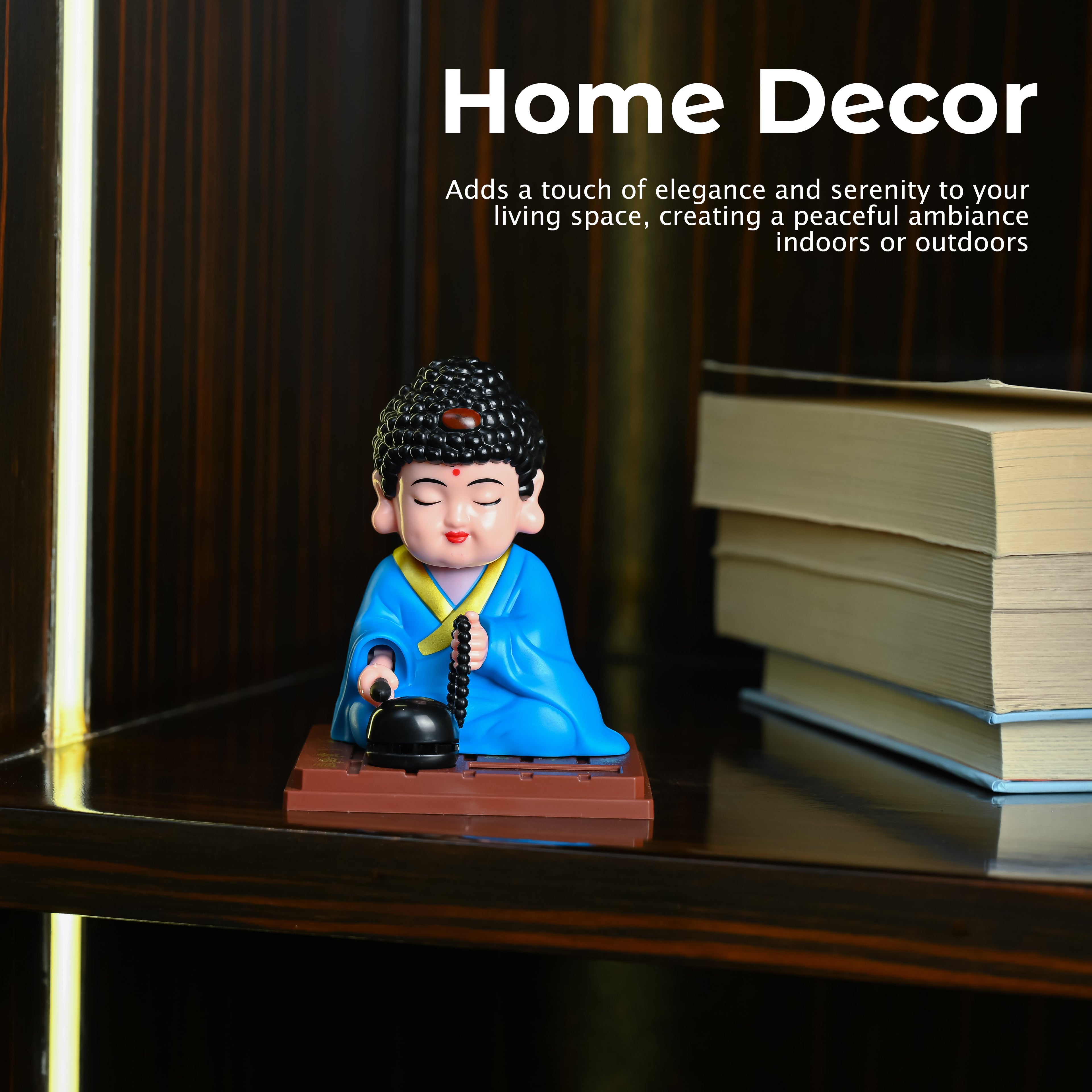 HindCraft Blue Meditating Buddha Monk Showpiece with Prayer Beads for Home & Office Décor