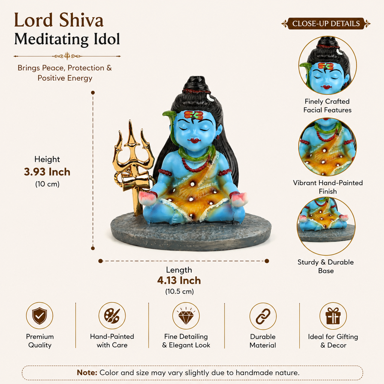 HindCraft Meditating Lord Shiva Idol with Trishul for Home Temple, Office Desk & Spiritual Decor