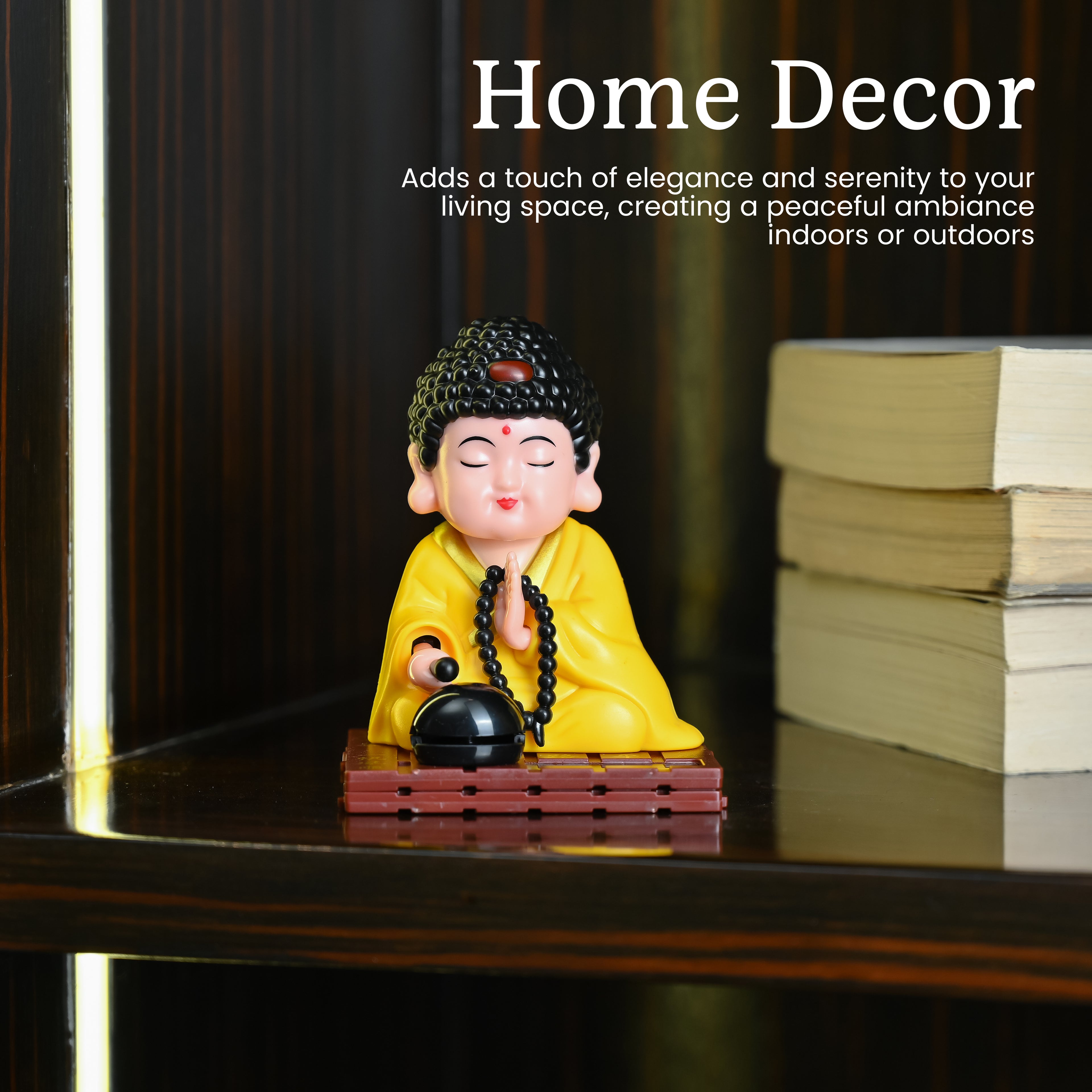 HindCraft Meditating Buddha Monk Showpiece with Prayer Beads for Home & Office Décor