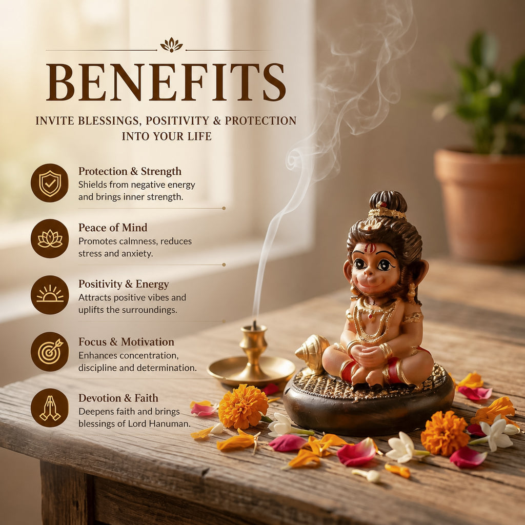 HindCraft Bal Hanuman Car Dashboard Idol with Gada | Cute Baby Hanuman Resin Showpiece for Home, Office & Temple