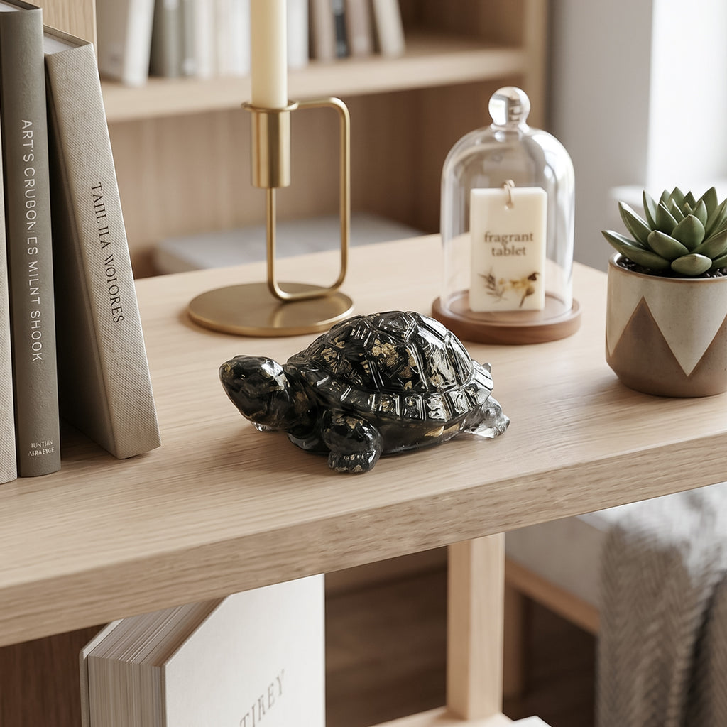 HindCraft Natural Pyrite Tortoise Showpiece | Crystal Turtle for Vastu, Feng Shui, Home & Office Decor