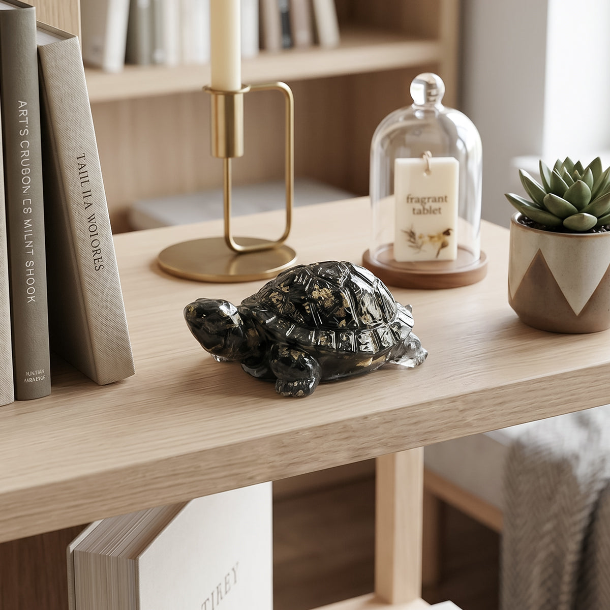 HindCraft Natural Pyrite Tortoise Showpiece | Crystal Turtle for Vastu, Feng Shui, Home & Office Decor
