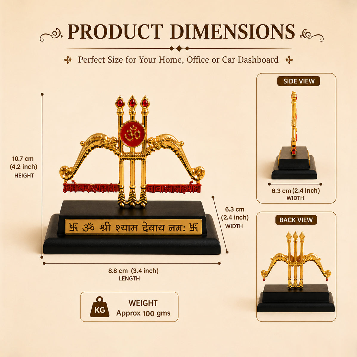 HindCraft Khatu Shyam Dhanush Baan Showpiece with Om Symbol for Car Dashboard, Home Temple & Office Desk Décor