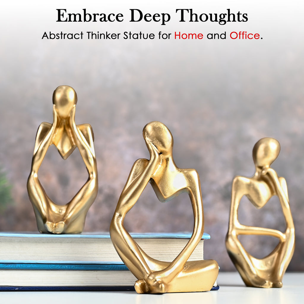 HindCraft Thinker Men Statue Set of 3 Golden Decorative Showpieces