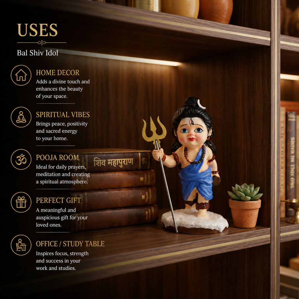 HindCraft Bal Shiv Idol with Trishul | Baby Lord Shiva Resin Showpiece for Home Temple, Office Desk & Spiritual Décor