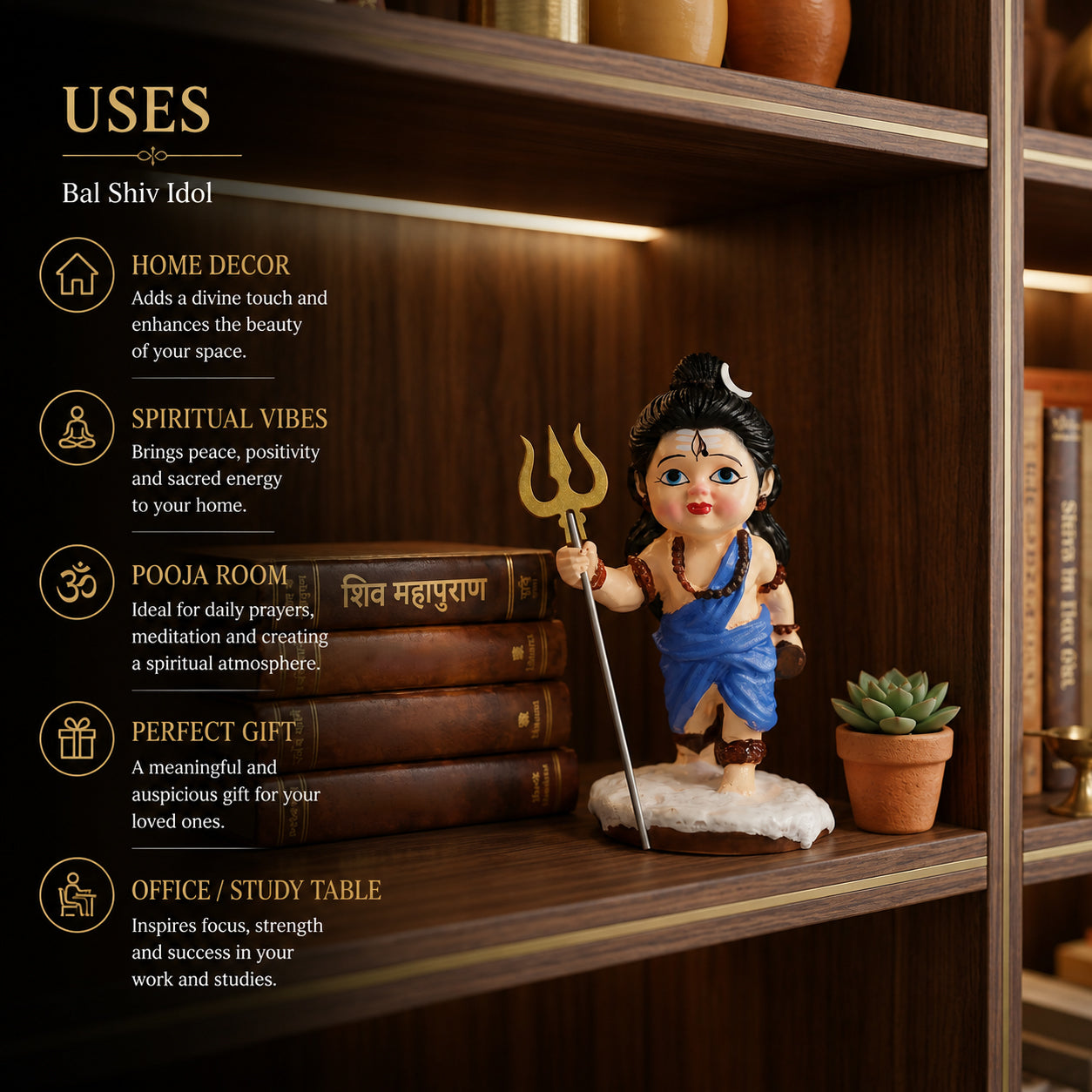 HindCraft Bal Shiv Idol with Trishul | Baby Lord Shiva Resin Showpiece for Home Temple, Office Desk & Spiritual Décor