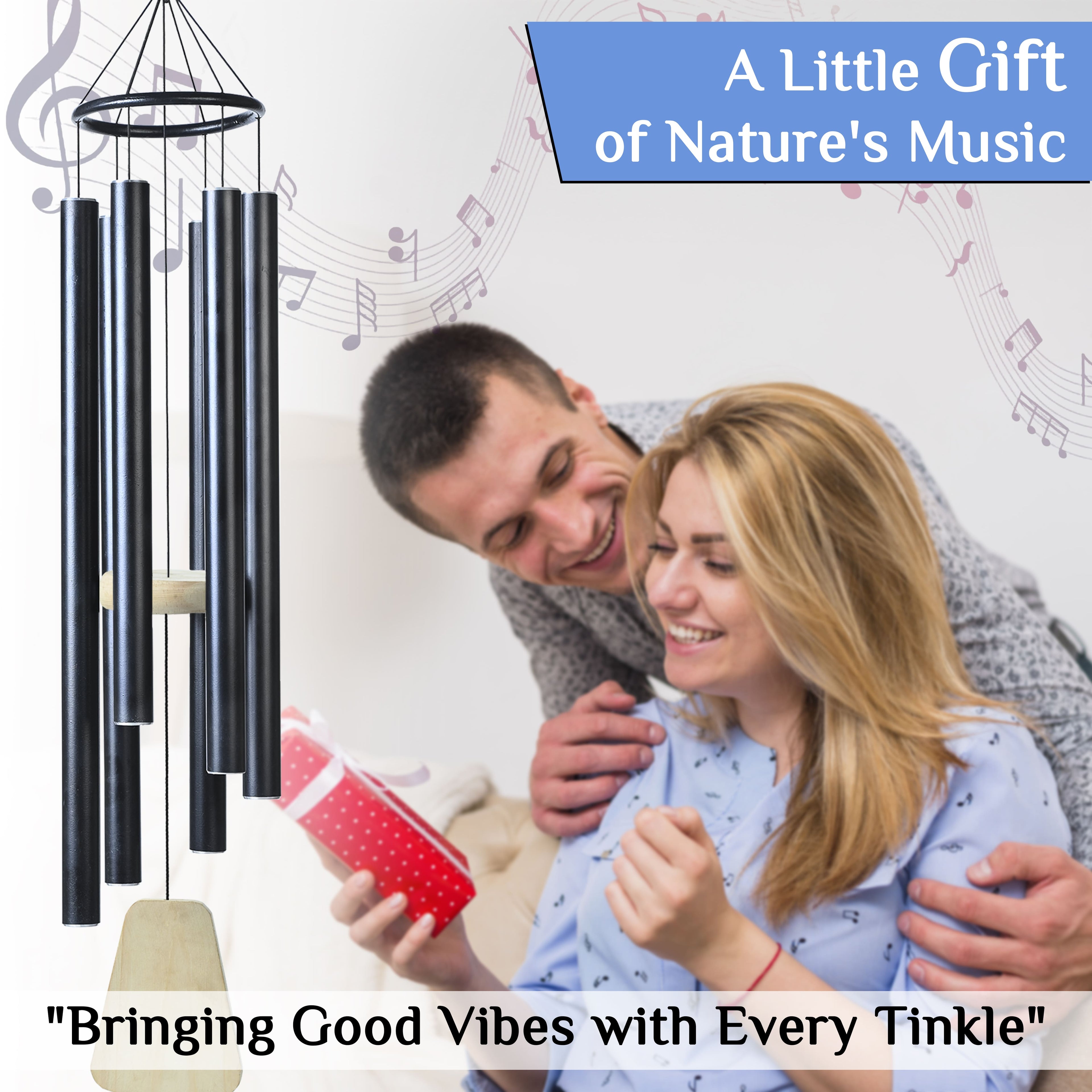 HindCraft Large Hanging Black Wind Chime for Home, Garden, Balcony & Patio Décor